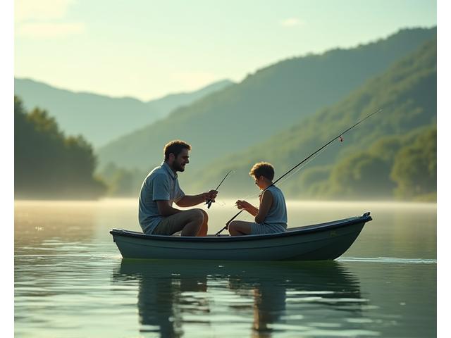 Kind und Vater beim Angeln vom Boot auf dem Vierwaldstättersee mit Anleitung
