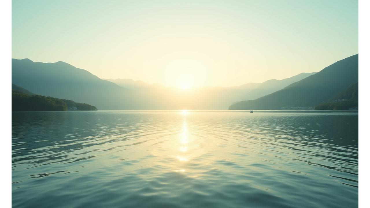 Panoramablick auf den Vierwaldstättersee mit Bergsilhouette im Hintergrund