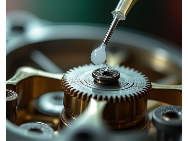 Ein Techniker, der präzise Schmiermittel auf die Getriebezahnräder einer Angelrolle aufträgt, um eine reibungslose Funktion zu gewährleisten.